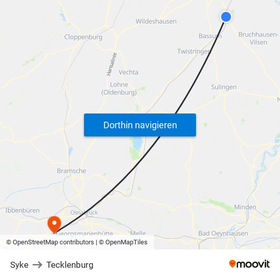 Syke to Tecklenburg map