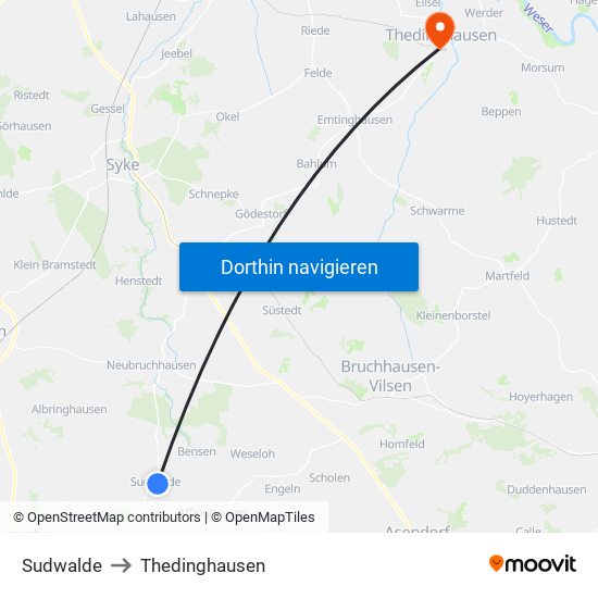 Sudwalde to Thedinghausen map