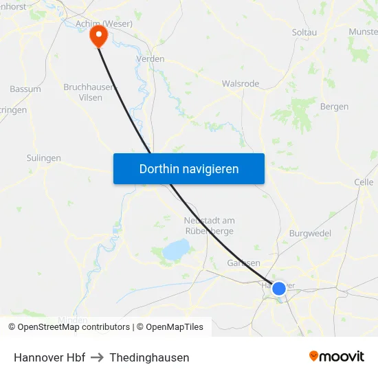Hannover Hbf to Thedinghausen map
