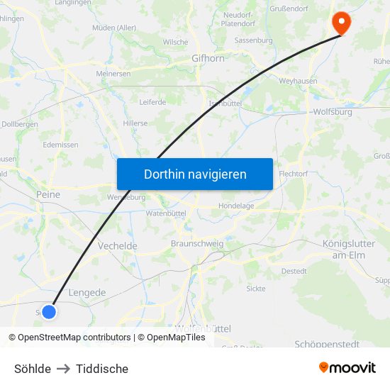 Söhlde to Tiddische map