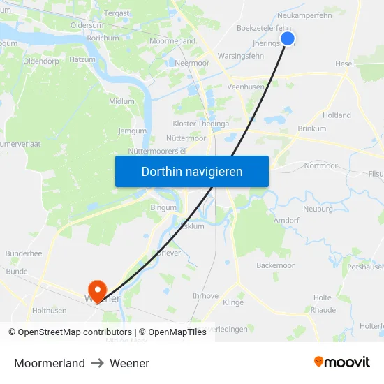 Moormerland to Weener map
