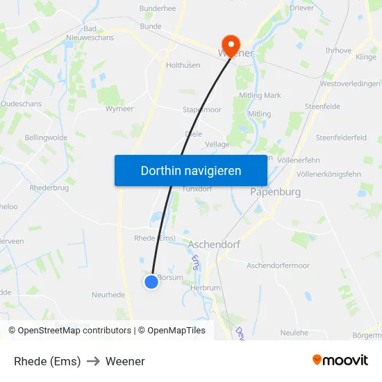 Rhede (Ems) to Weener map