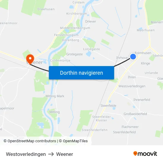 Westoverledingen to Weener map