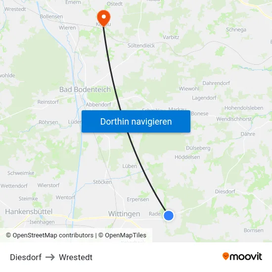 Diesdorf to Wrestedt map