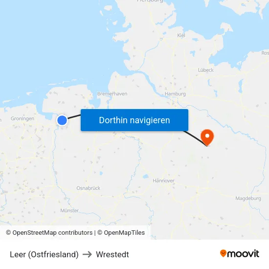 Leer (Ostfriesland) to Wrestedt map