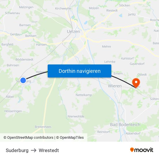 Suderburg to Wrestedt map