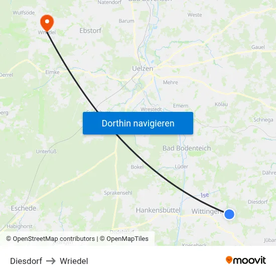 Diesdorf to Wriedel map