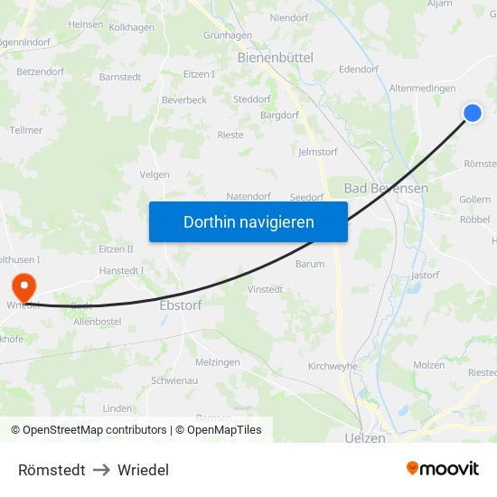 Römstedt to Wriedel map