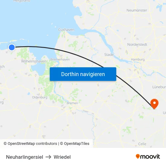 Neuharlingersiel to Wriedel map