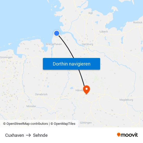 Cuxhaven to Sehnde map