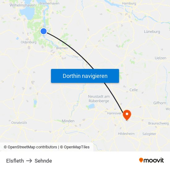 Elsfleth to Sehnde map