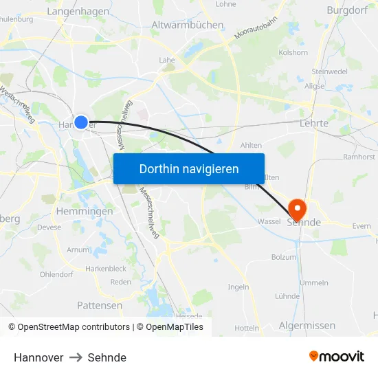 Hannover to Sehnde map