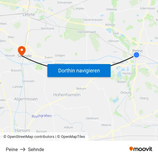 Peine to Sehnde map