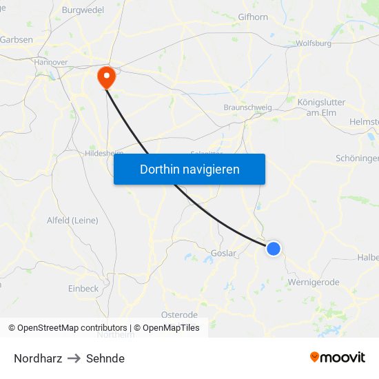 Nordharz to Sehnde map