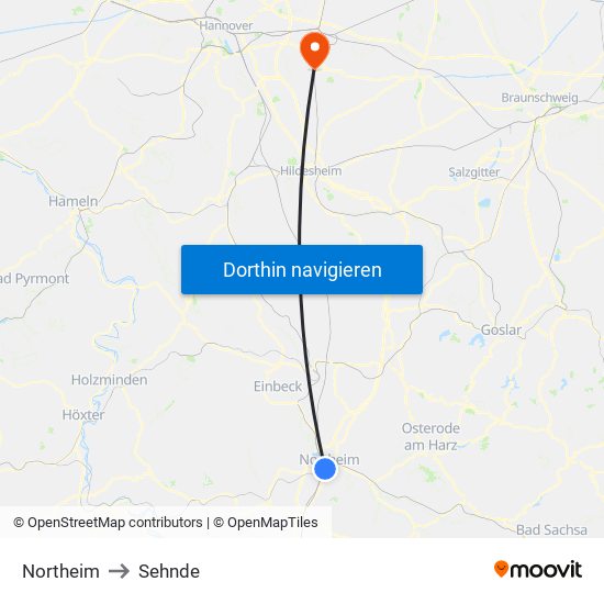 Northeim to Sehnde map