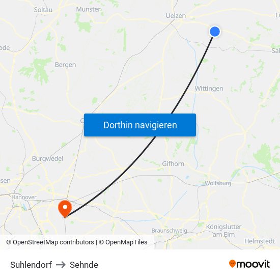 Suhlendorf to Sehnde map