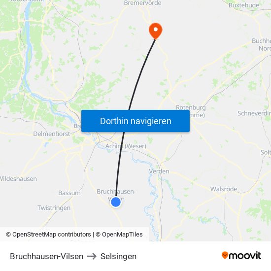 Bruchhausen-Vilsen to Selsingen map