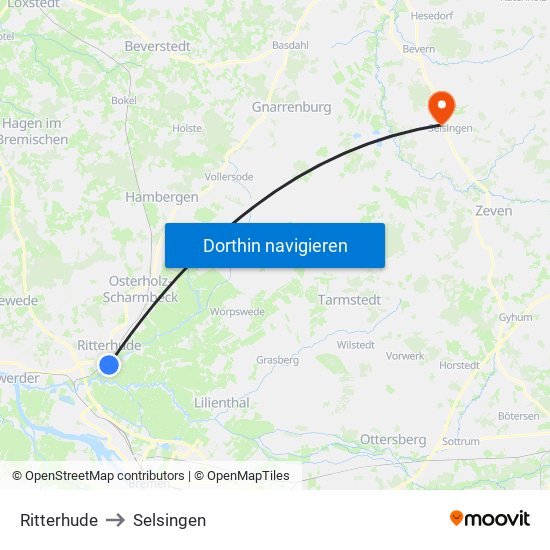 Ritterhude to Selsingen map