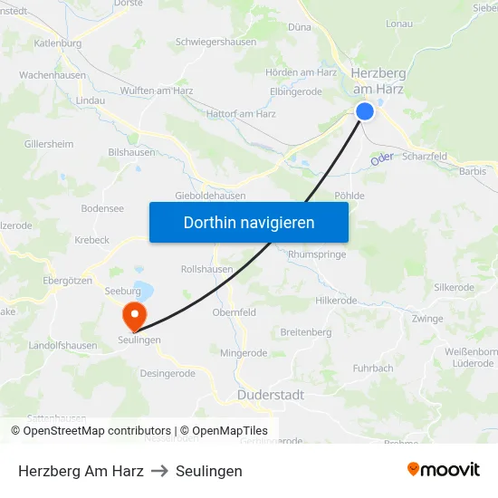 Herzberg Am Harz to Seulingen map