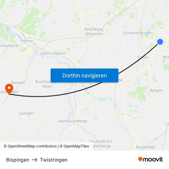 Bispingen to Twistringen map