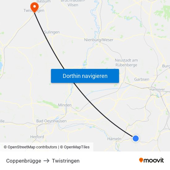 Coppenbrügge to Twistringen map