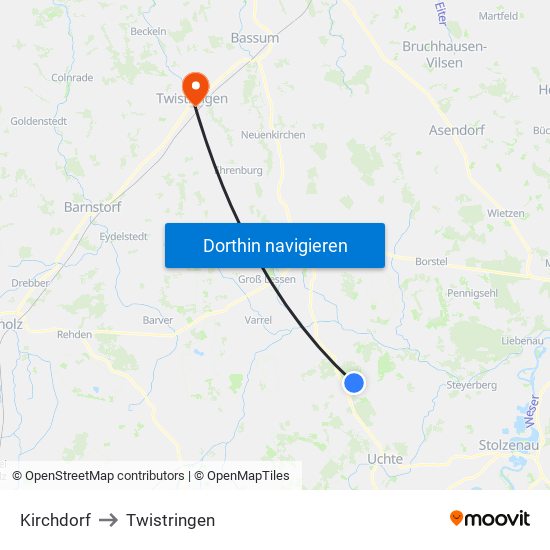 Kirchdorf to Twistringen map