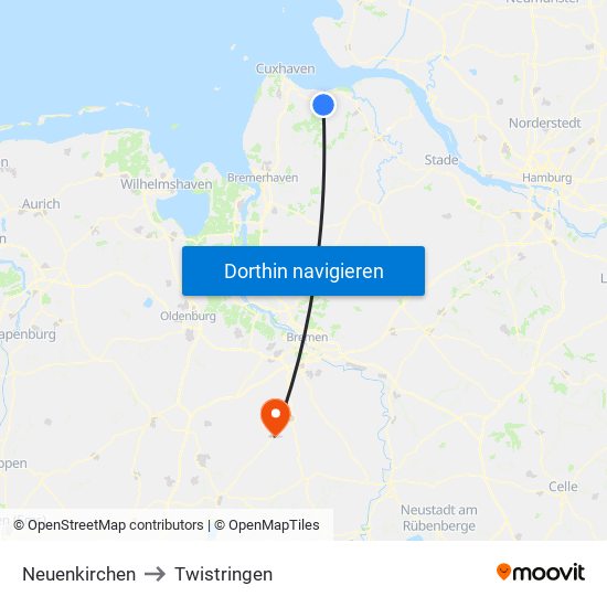 Neuenkirchen to Twistringen map