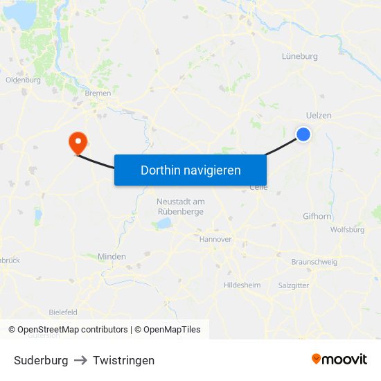 Suderburg to Twistringen map