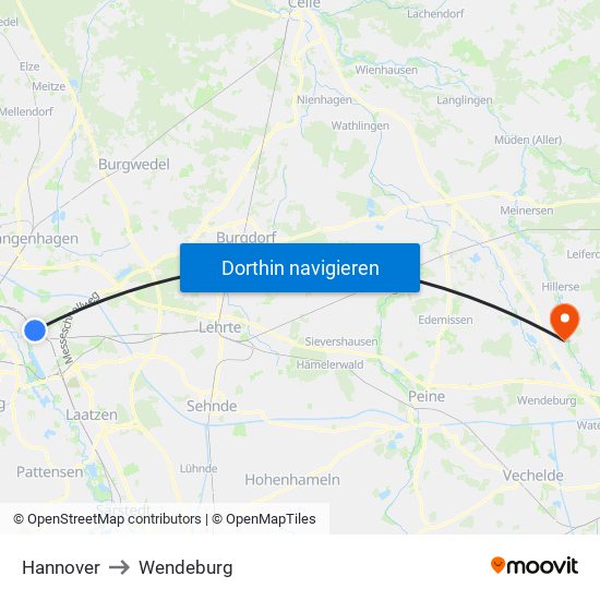 Hannover to Wendeburg map