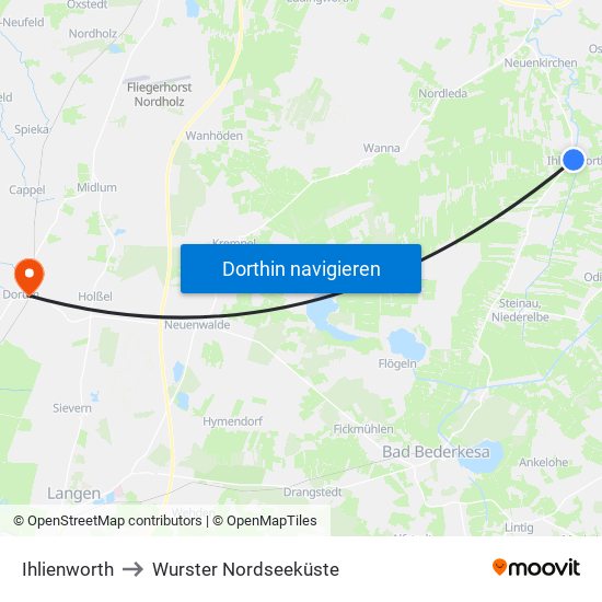 Ihlienworth to Wurster Nordseeküste map