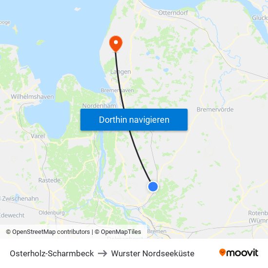 Osterholz-Scharmbeck to Wurster Nordseeküste map