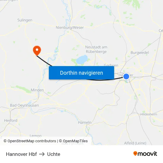 Hannover Hbf to Uchte map
