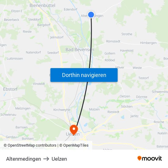 Altenmedingen to Uelzen map