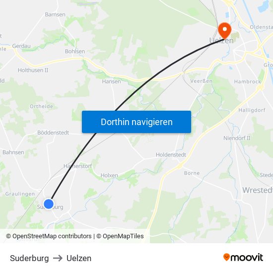 Suderburg to Uelzen map