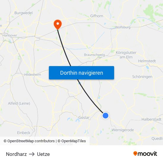 Nordharz to Uetze map