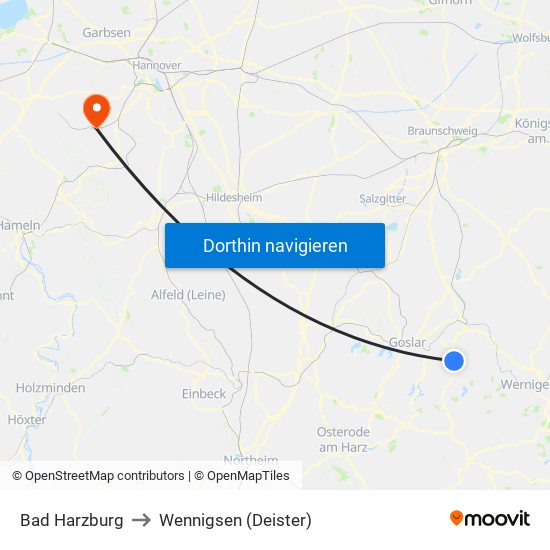 Bad Harzburg to Wennigsen (Deister) map