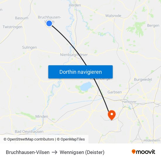 Bruchhausen-Vilsen to Wennigsen (Deister) map