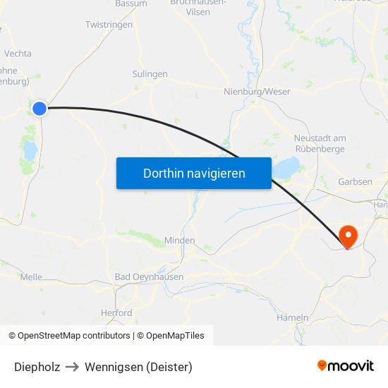 Diepholz to Wennigsen (Deister) map