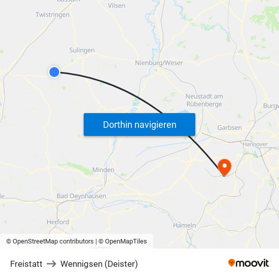 Freistatt to Wennigsen (Deister) map