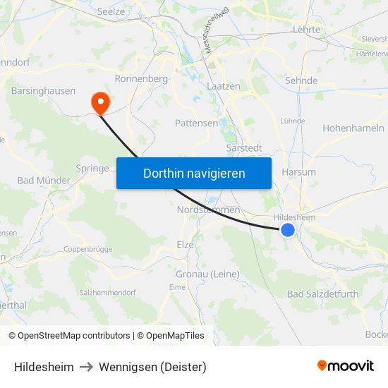 Hildesheim to Wennigsen (Deister) map