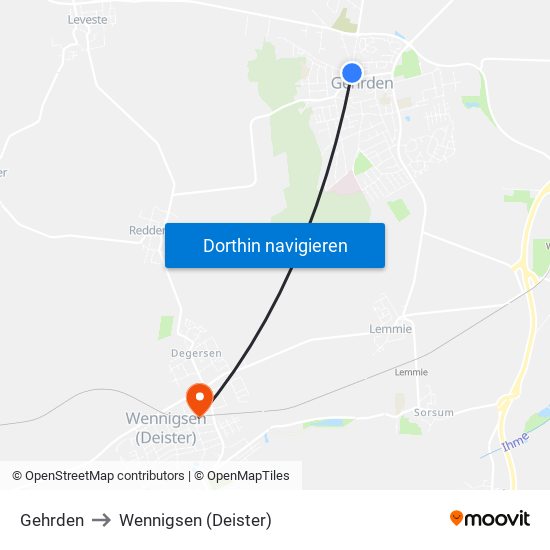 Gehrden to Wennigsen (Deister) map