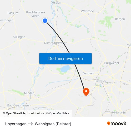 Hoyerhagen to Wennigsen (Deister) map