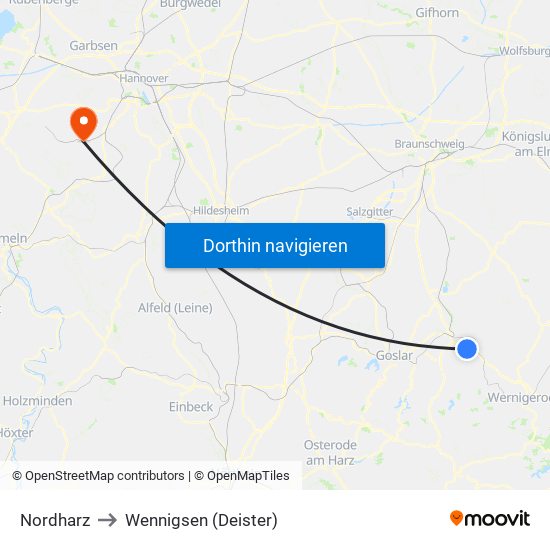 Nordharz to Wennigsen (Deister) map