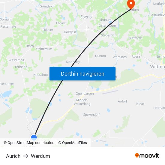 Aurich to Werdum map