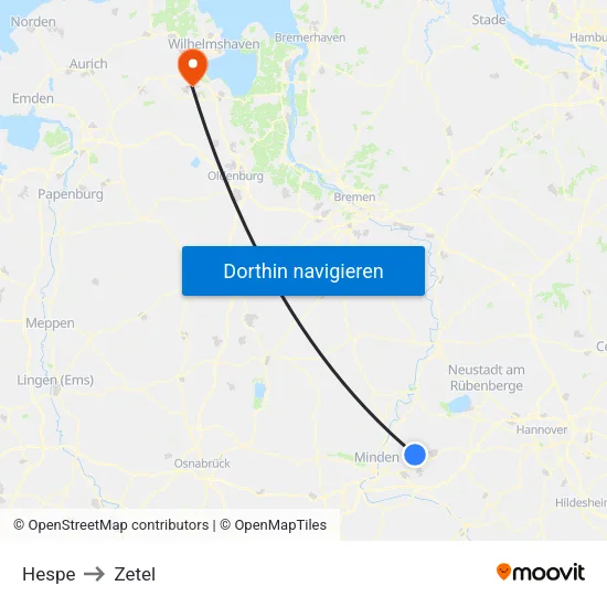 Hespe to Zetel map