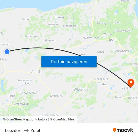 Leezdorf to Zetel map
