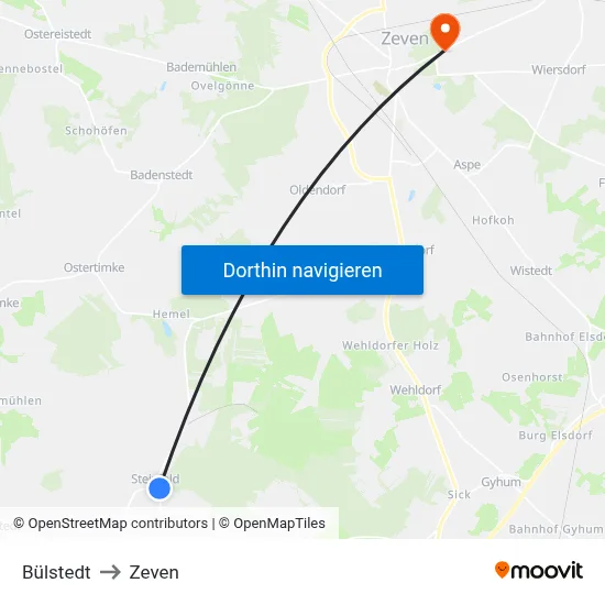 Bülstedt to Zeven map