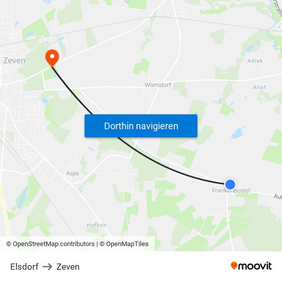 Elsdorf to Zeven map