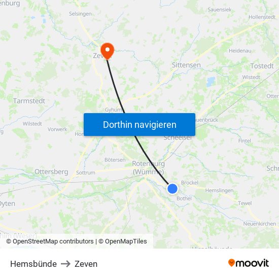 Hemsbünde to Zeven map