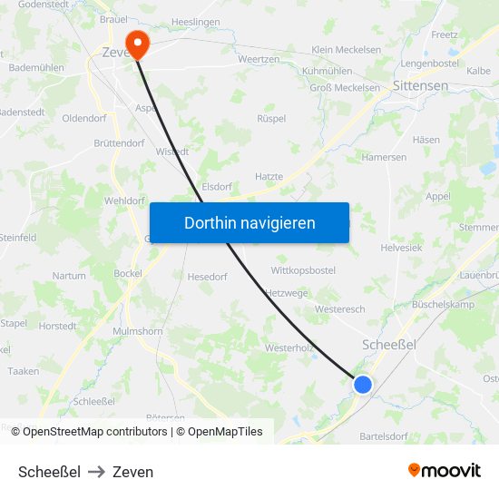 Scheeßel to Zeven map